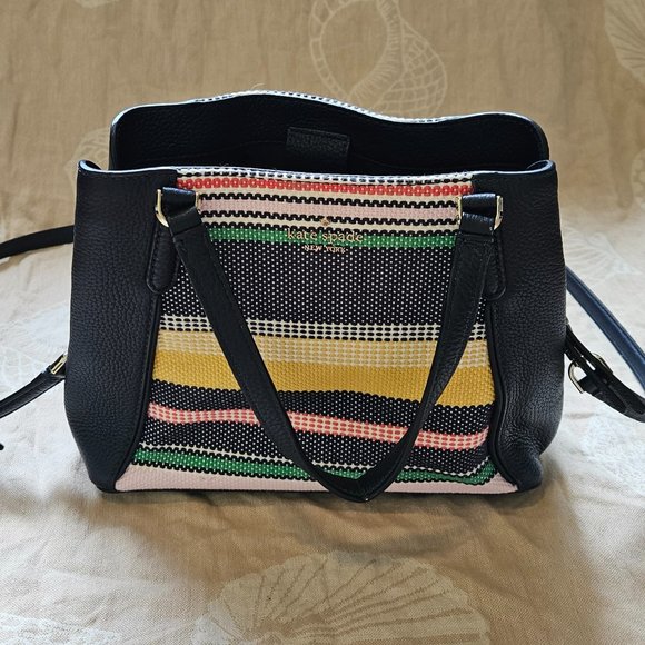 Kate Spade Jackson Medium Satchel Triple Compartment Boardwalk Stripe Rainbow - Picture 2 of 4